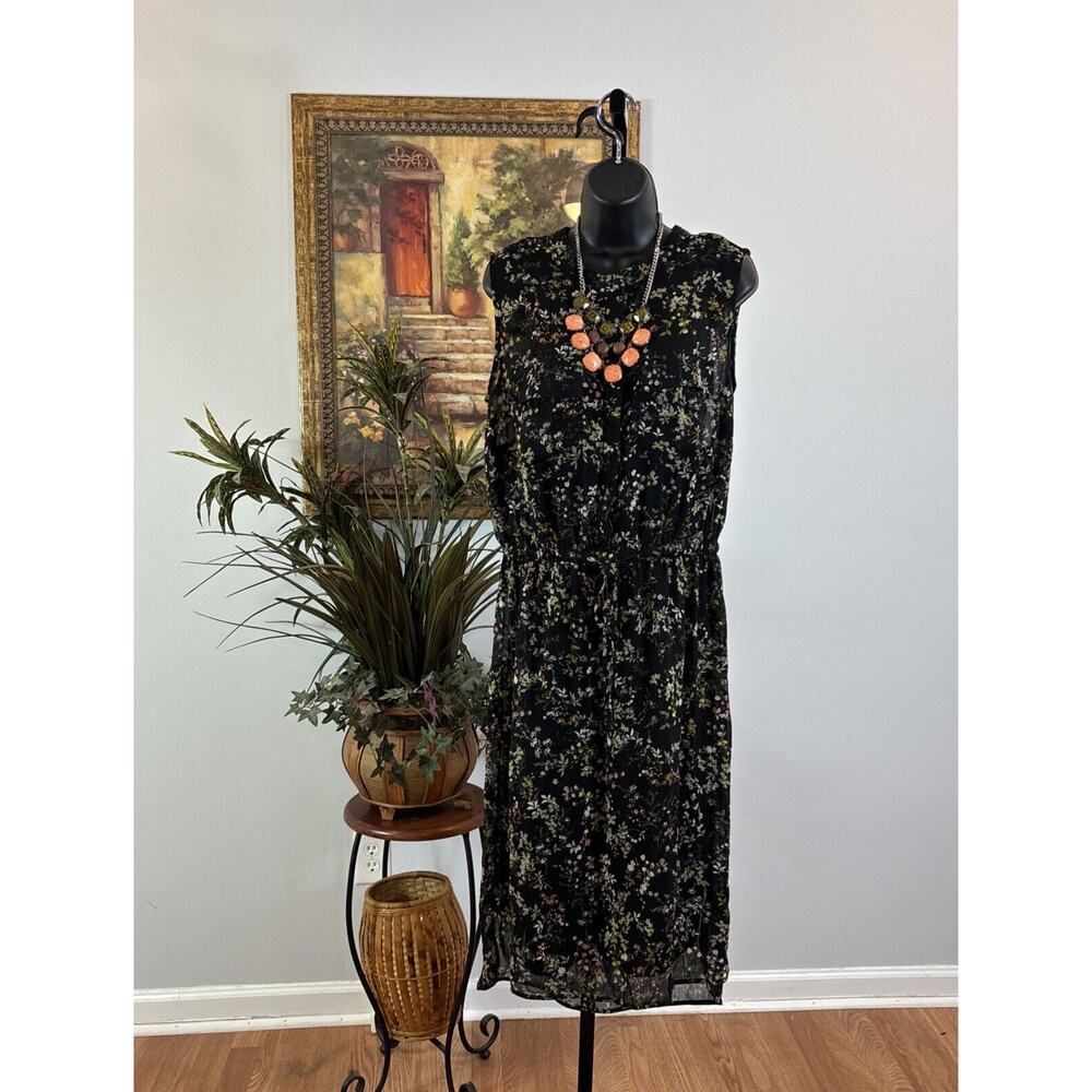 Merona Woman Sheath Dress‎ Womens Large Black Ditsy Floral Print Sleeveless